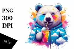 Fresh Bear with Straw and Colorful Drink PNG Product Image 3