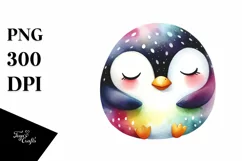 Colorful Watercolor Wimsical Penguin Sleeping | Clipart Product Image 1