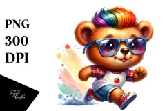 Cute Baby Bear Dancing, Vibrant Drawing PNG Product Image 1