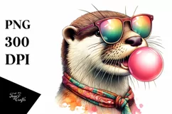 Colorful Otter Chewing Gum | Sublimation Clipart Product Image 1