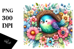 Colorful Bird, Flowers PNG Product Image 1