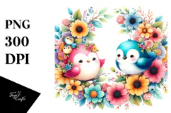 Colorful Bird, Flowers PNG Product Image 1