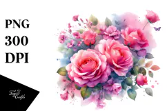 Vibrant Watercolor with Pink Roses | Clipart Product Image 1