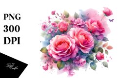 Vibrant Watercolor with Pink Roses | Clipart Product Image 1