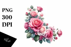 Vibrant Watercolor with Pink Roses | Clipart Product Image 1