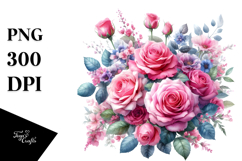 Vibrant Watercolor with Pink Roses | Clipart Product Image 1