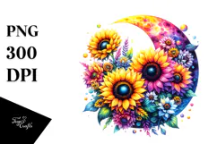 Colorful Half Moon with Sunflowers, PNG Product Image 1