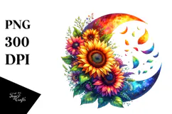 Colorful Half Moon with Sunflowers, PNG Product Image 1