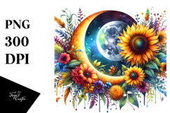 Colorful Half Moon with Sunflowers, PNG Product Image 1