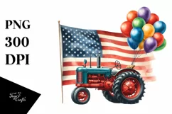 Vintage Tractor Balloons Usa Flag | Clipart Product Image 1