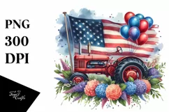 Vintage Tractor Balloons Usa Flag | Clipart Product Image 1
