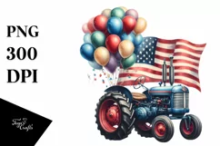 Vintage Tractor Balloons Usa Flag | Clipart Product Image 3