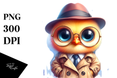 Crazy Eyes Baby Chicken in Trench Coat, Transparent PNG Product Image 1