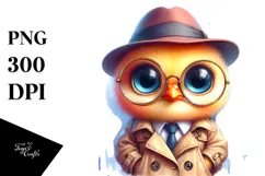 Crazy Eyes Baby Chicken in Trench Coat, Transparent PNG Product Image 1