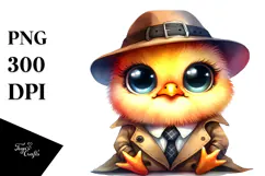 Crazy Eyes Baby Chicken in Trench Coat, Transparent PNG Product Image 1