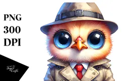 Crazy Eyes Baby Chicken in Trench Coat, Transparent PNG Product Image 1