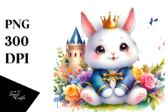 Vibrant Baby Rabbit with Tiny Castle PNG Product Image 1
