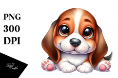 Watercolor Cute Cartoon Basset Hound with Big Eyes, PNG Product Image 1