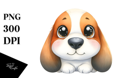 Watercolor Cute Cartoon Basset Hound with Big Eyes, PNG Product Image 1