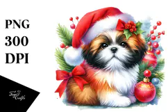 Shih Tzu with Christmas Decorations PNG Product Image 1