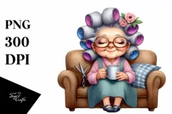 Watercolor Lady on Sofa with Hair Curlers | Clipart Product Image 3