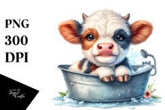 Smiling Baby Highland Cow in a Bath Tub | Clipart Product Image 3