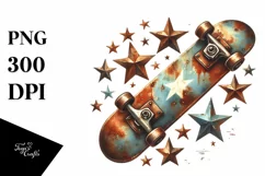 Vintage Skateboard With Stars | Clipart | Sublimation Product Image 3