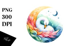 Colorful Watercolor Wimsical Swan Sleeping | Clipart Product Image 3