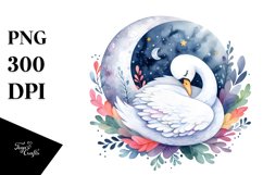 Colorful Watercolor Wimsical Swan Sleeping | Clipart Product Image 3