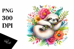 Colorful Watercolor Wimsical Sloth Floral | Clipart Product Image 3