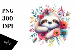 Colorful Watercolor Wimsical Sloth Floral | Clipart Product Image 3