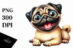 Cute Funny Smiling Pug Watercolor Clipart Product Image 3