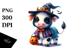 Vibrant Watercolor of Baby Cow for Halloween | Clipart Product Image 1