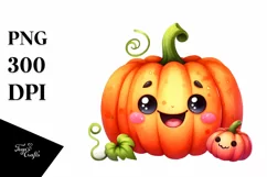 Watercolor Cute Haloween Pumpkin | Clipart Product Image 3