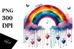 Colorful Rainbow with Hearts Watercolor PNG Product Image 1