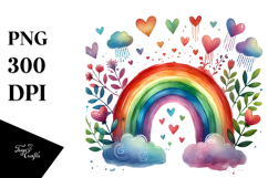 Colorful Rainbow with Hearts Watercolor PNG Product Image 1