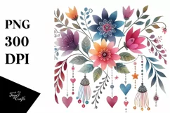 Simple Cute Boho Flower with Hearts, PNG Product Image 1