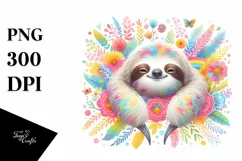 Colorful Sloth Floral Painting | Clipart Product Image 1