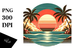 Retro Tropical Sunset Clipart PNG Product Image 1