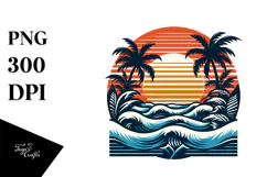 Retro Tropical Sunset Clipart PNG Product Image 1