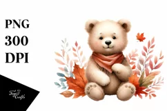 Funny Baby Bear Autumn Leaves | Sublimation | Clipart Product Image 1