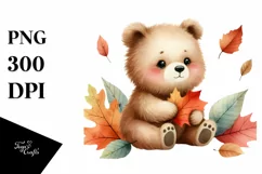 Funny Baby Bear Autumn Leaves | Sublimation | Clipart Product Image 1