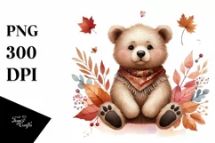 Funny Baby Bear Autumn Leaves | Sublimation | Clipart Product Image 1