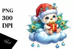 Cute Baby Peacock with Santa Hat PNG Product Image 1