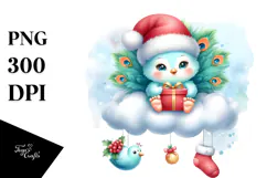 Cute Baby Peacock with Santa Hat PNG Product Image 1
