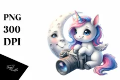Baby Unicorn Photographing on the Moon Product Image 1