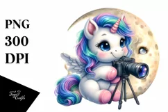 Baby Unicorn Photographing on the Moon Product Image 1