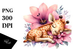 Adorable Baby Giraffe on Flower, PNG Product Image 1