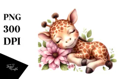 Adorable Baby Giraffe on Flower, PNG Product Image 1