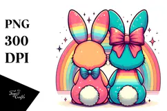 Vintage Bunnies with Glittery Bow PNG Product Image 1